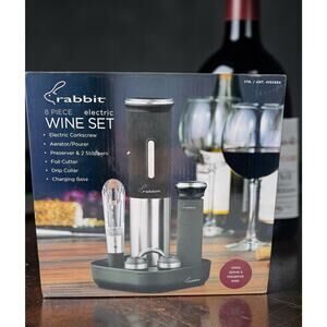 Rabbit Electric 8 piece Wine Set Corkscrew Bottle Opener Charging Base Serving
